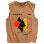 Unisex Bauhaus Design Printed Washed Tank Top