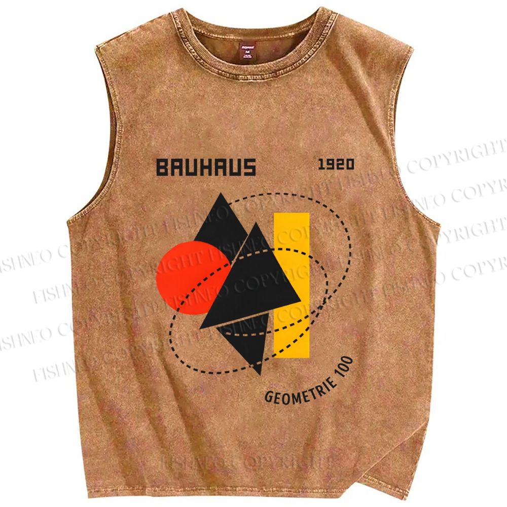 Unisex Bauhaus Design Printed Washed Tank Top