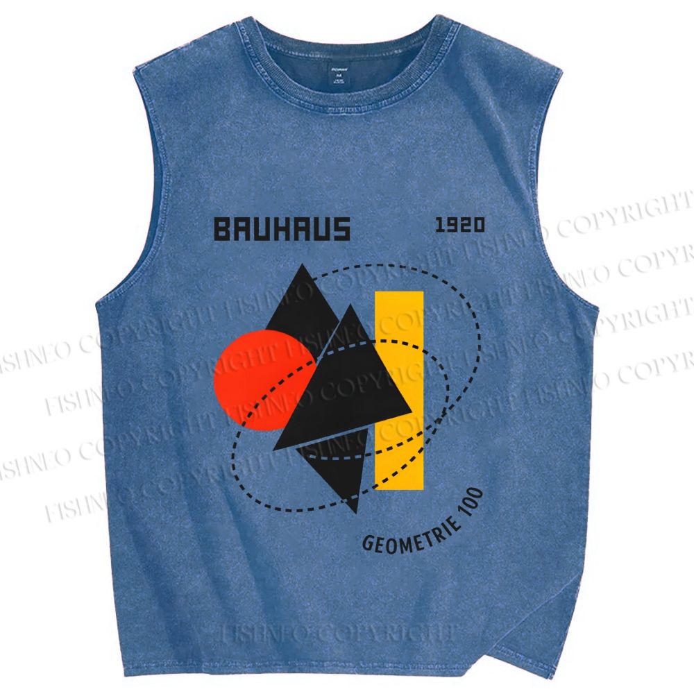 Unisex Bauhaus Design Printed Washed Tank Top