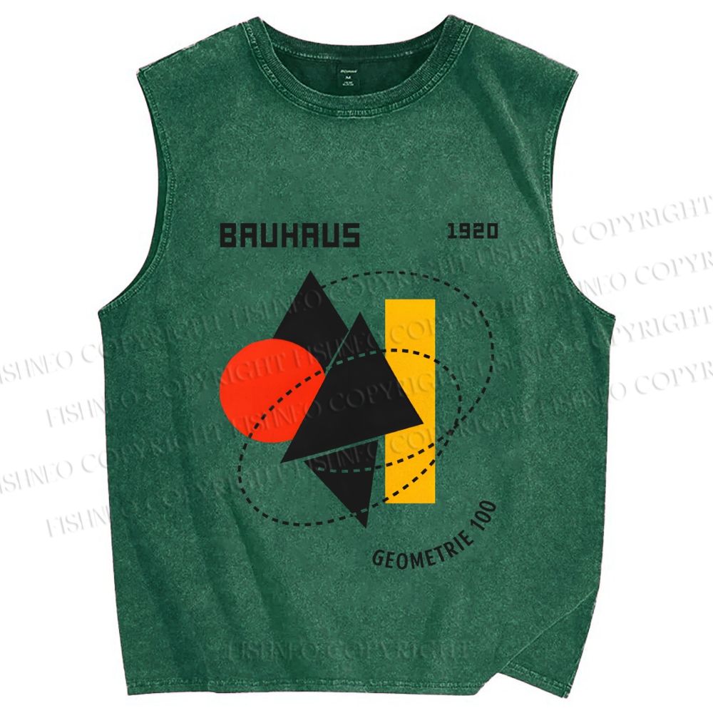 Unisex Bauhaus Design Printed Washed Tank Top
