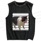 Unisex Funny Cat Screaming Meme Printed Washed Tank Top
