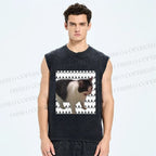 Unisex Funny Cat Screaming Meme Printed Washed Tank Top