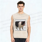 Unisex Funny Cat Screaming Meme Printed Washed Tank Top