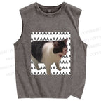 Unisex Funny Cat Screaming Meme Printed Washed Tank Top
