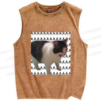 Unisex Funny Cat Screaming Meme Printed Washed Tank Top