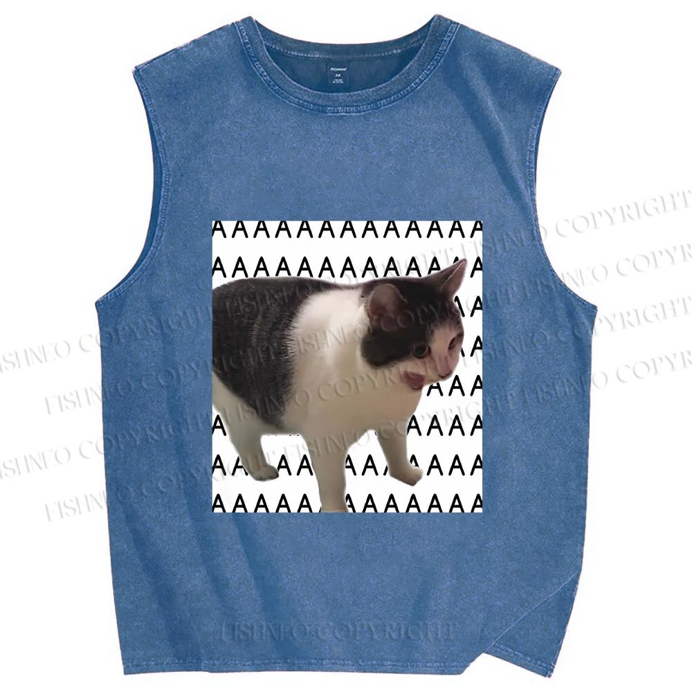 Unisex Funny Cat Screaming Meme Printed Washed Tank Top