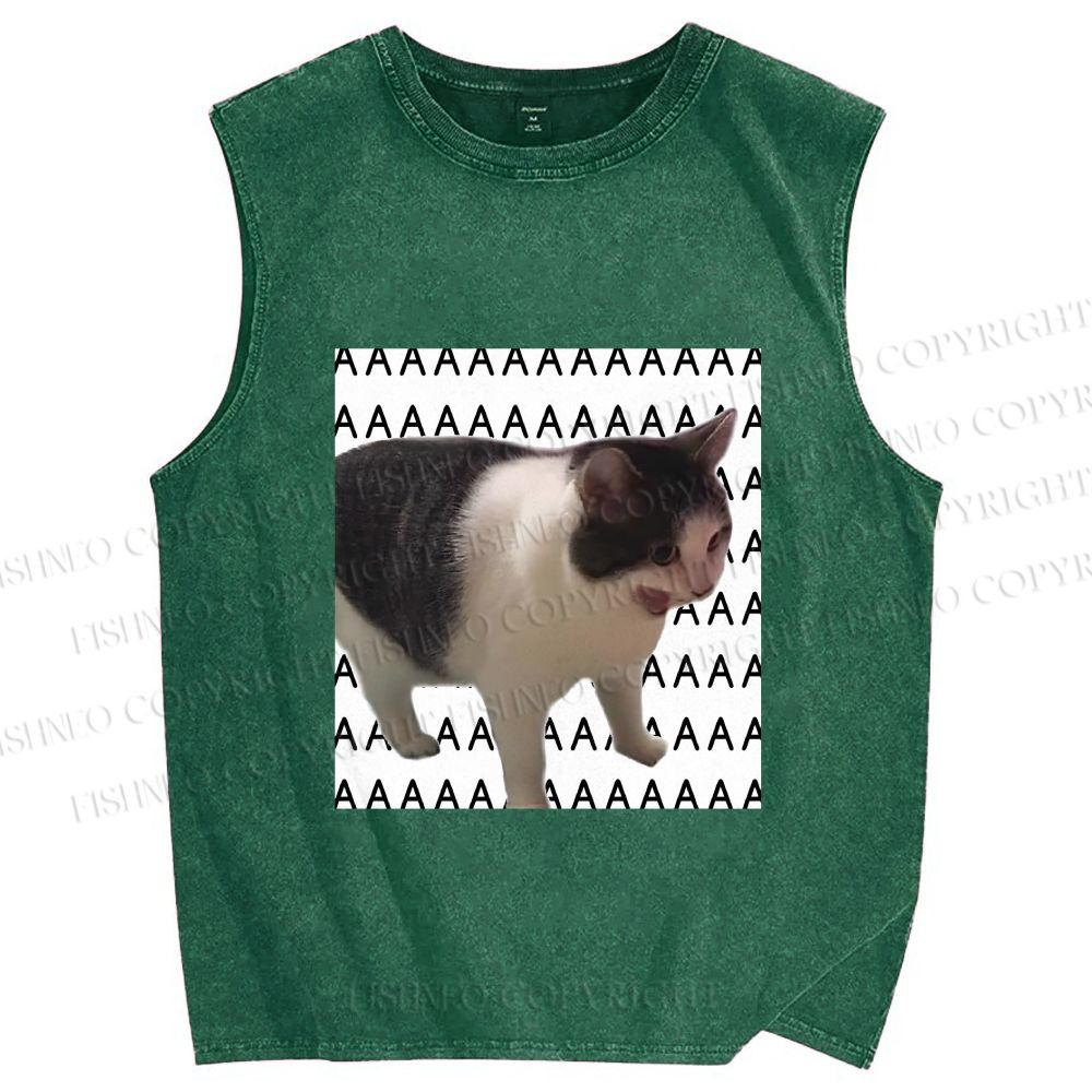 Unisex Funny Cat Screaming Meme Printed Washed Tank Top