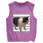 Unisex Funny Cat Screaming Meme Printed Washed Tank Top
