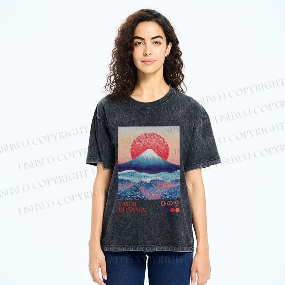 Unisex Yayoi Kusama Mount Fuji Printed Washed Tee