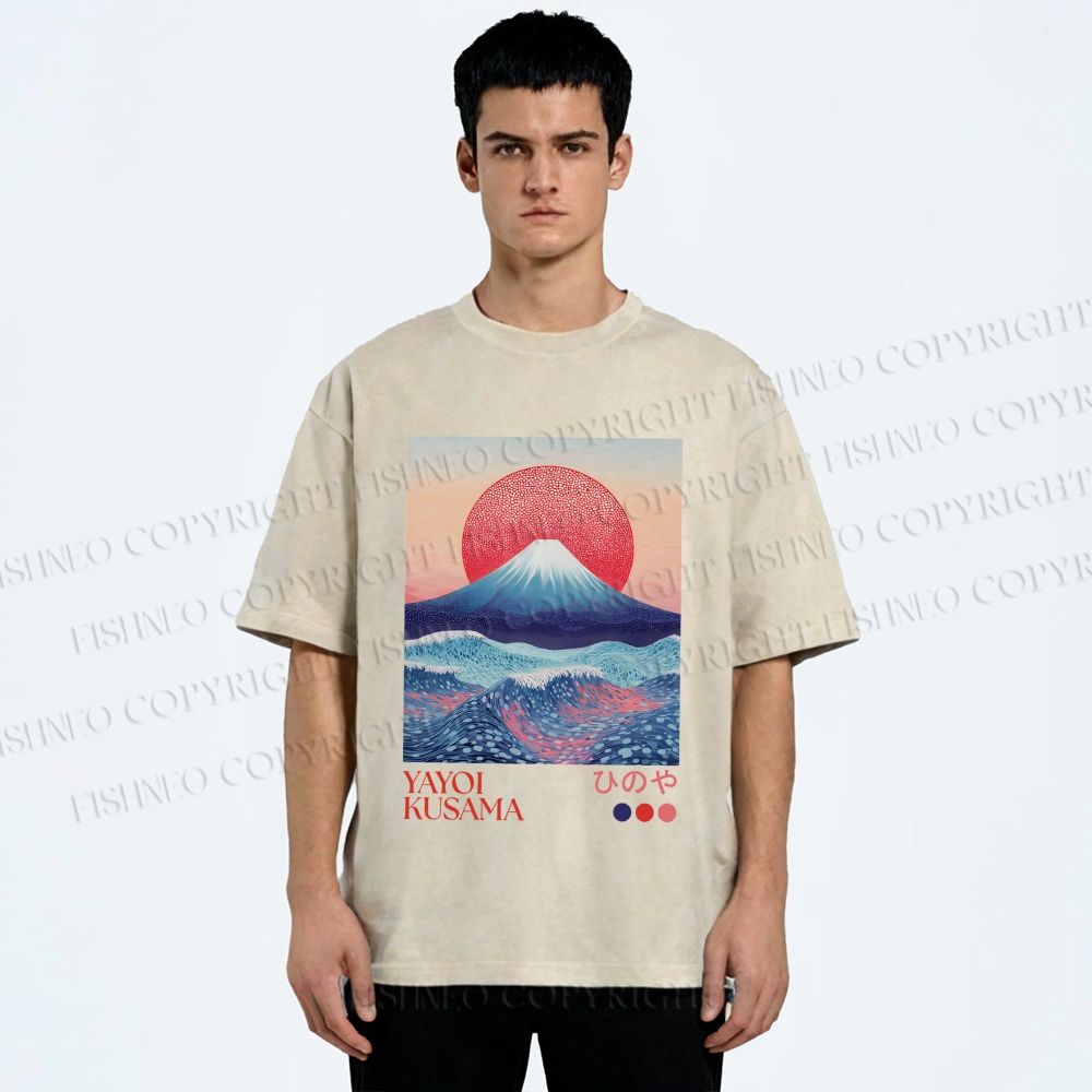 Unisex Yayoi Kusama Mount Fuji Printed Washed Tee