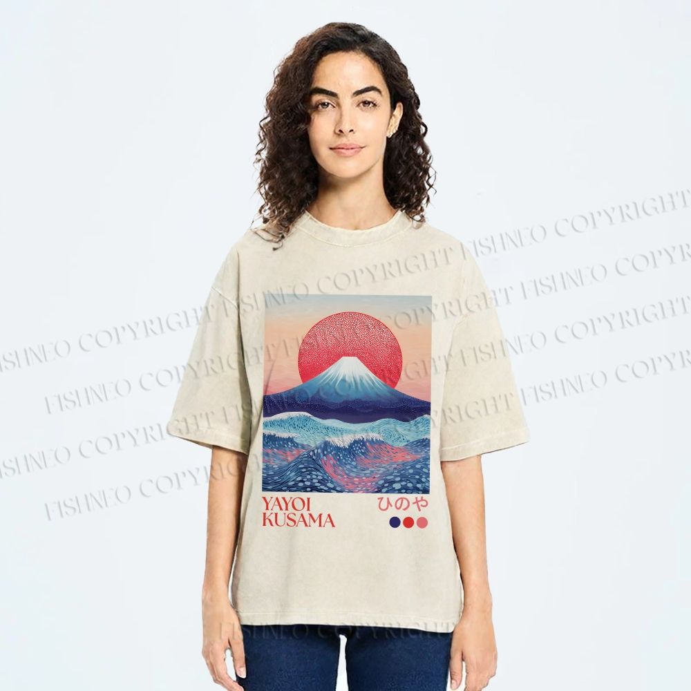 Unisex Yayoi Kusama Mount Fuji Printed Washed Tee
