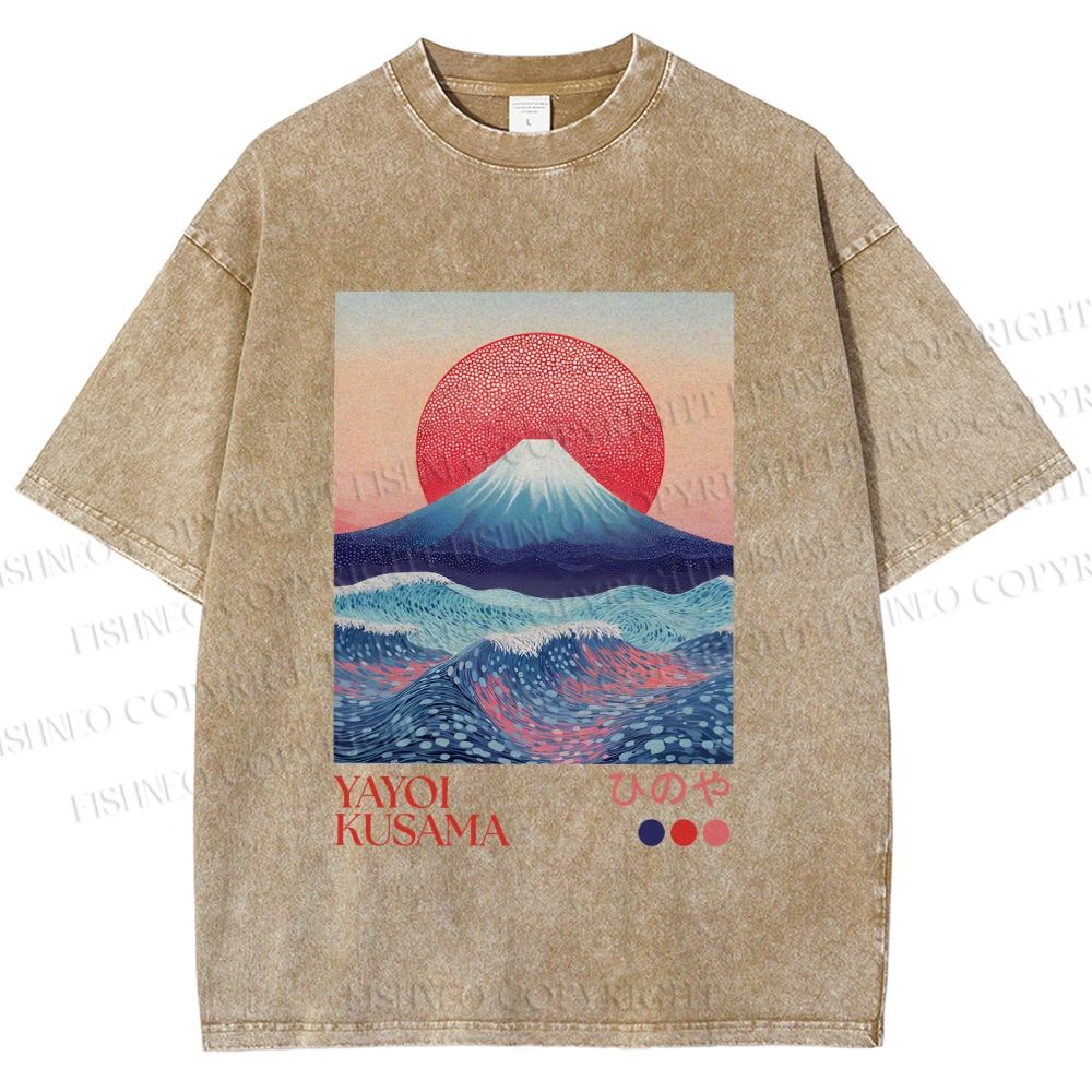 Unisex Yayoi Kusama Mount Fuji Printed Washed Tee