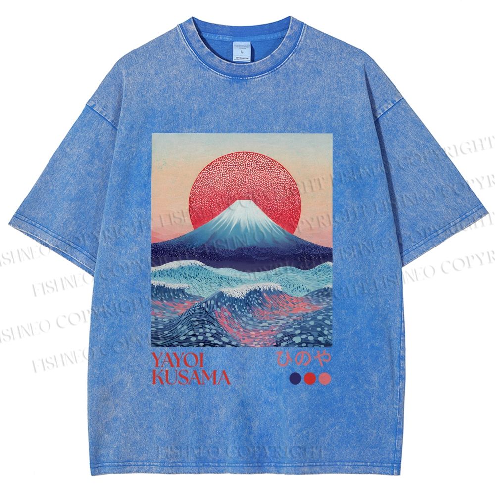 Unisex Yayoi Kusama Mount Fuji Printed Washed Tee