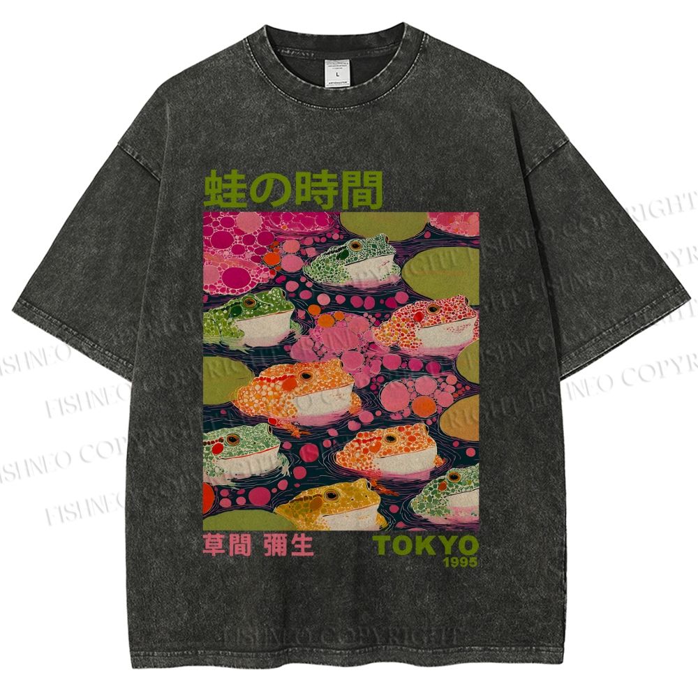 Unisex Yayoi Kusama Frogs Printed Washed Tee