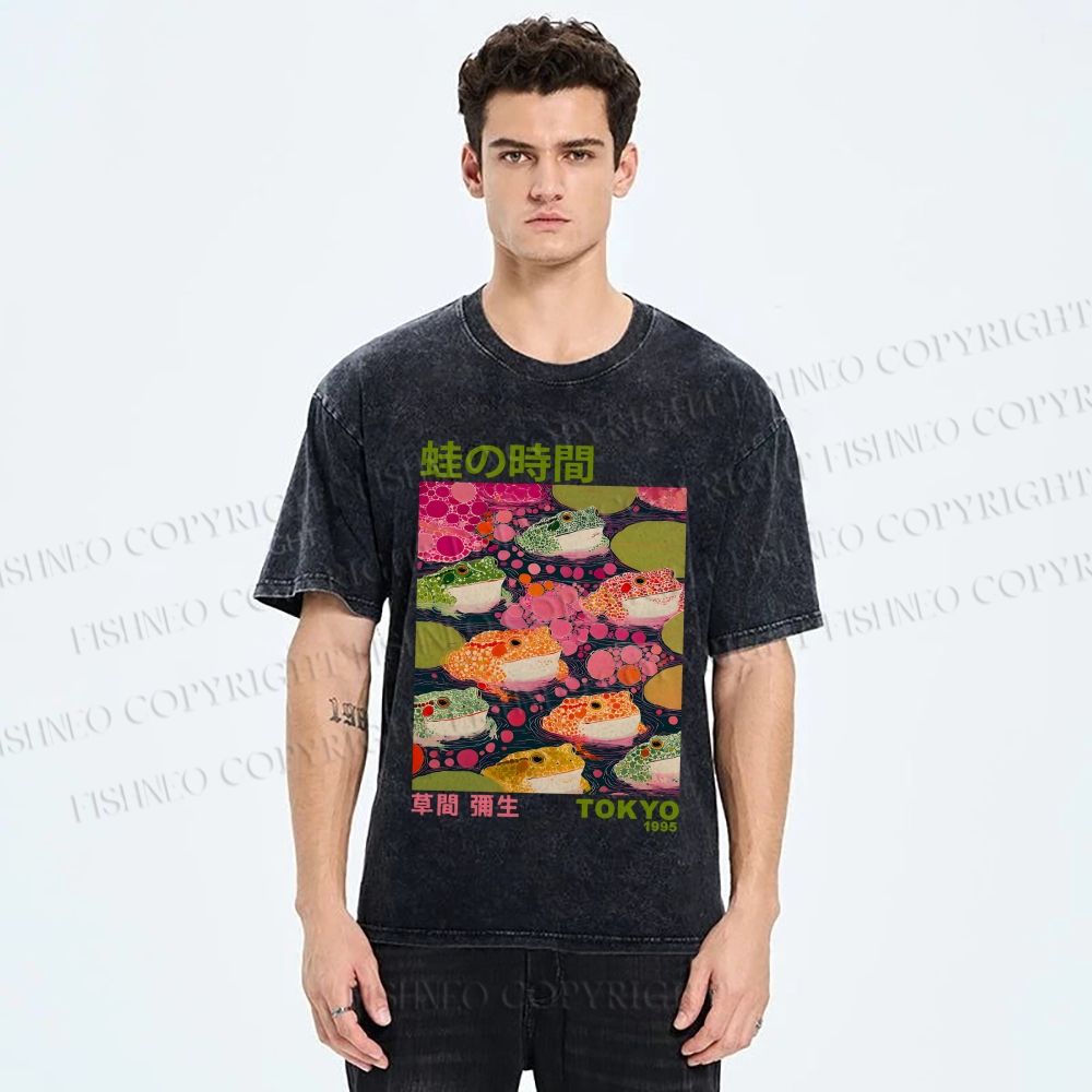 Unisex Yayoi Kusama Frogs Printed Washed Tee