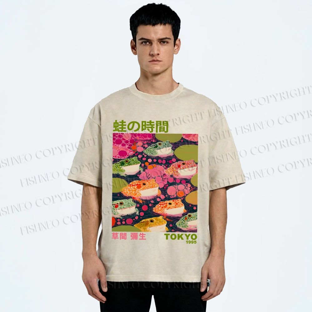 Unisex Yayoi Kusama Frogs Printed Washed Tee