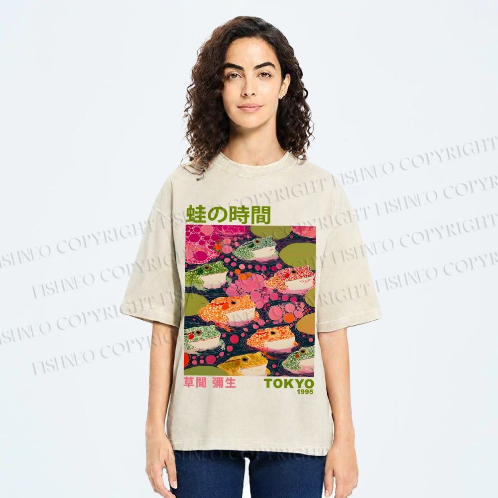 Unisex Yayoi Kusama Frogs Printed Washed Tee