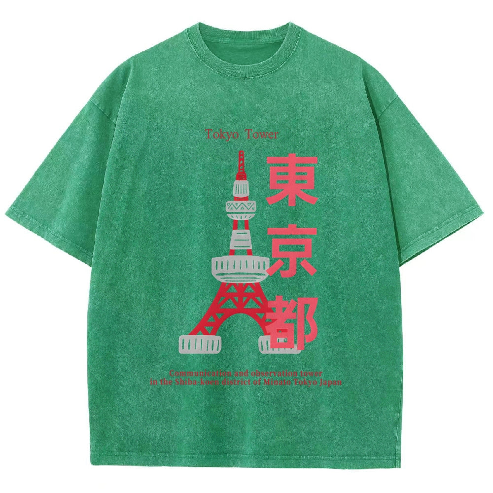 Tokyo Tower Vintage Wash Japanese Design T-Shirt