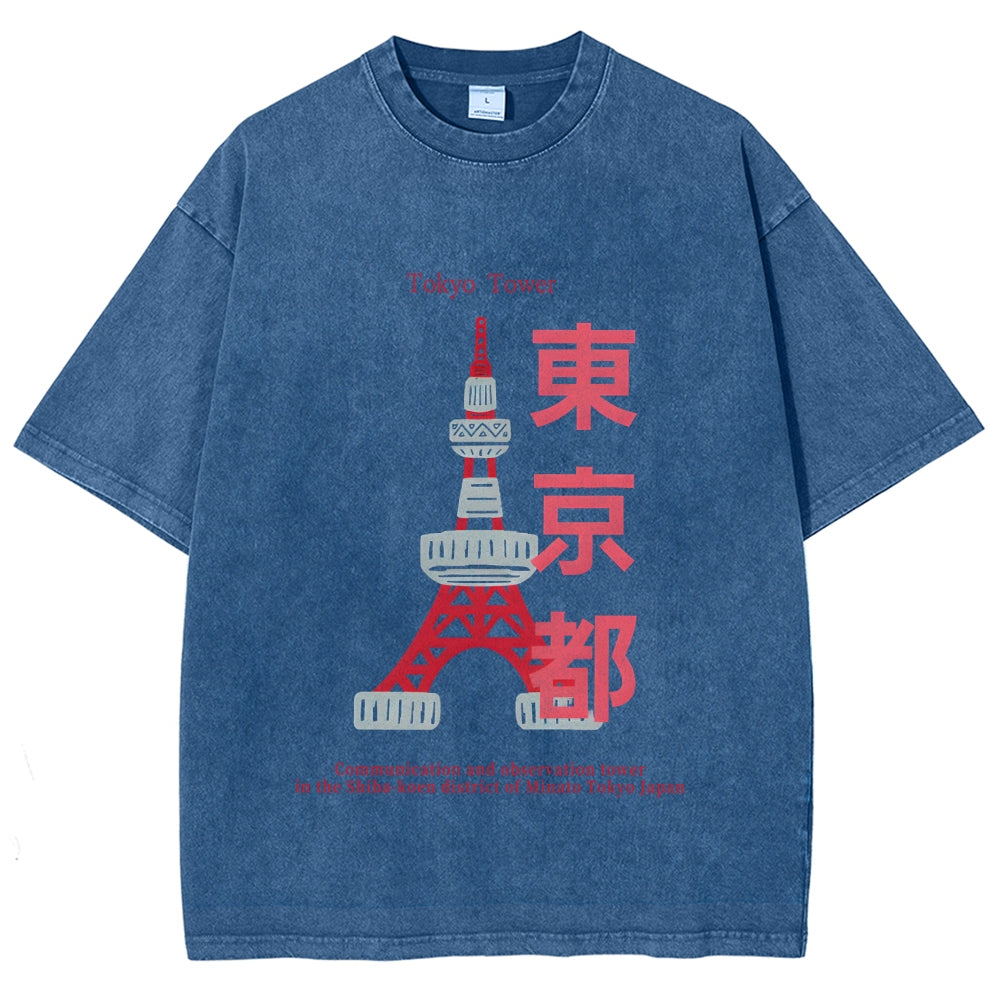 Tokyo Tower Vintage Wash Japanese Design T-Shirt