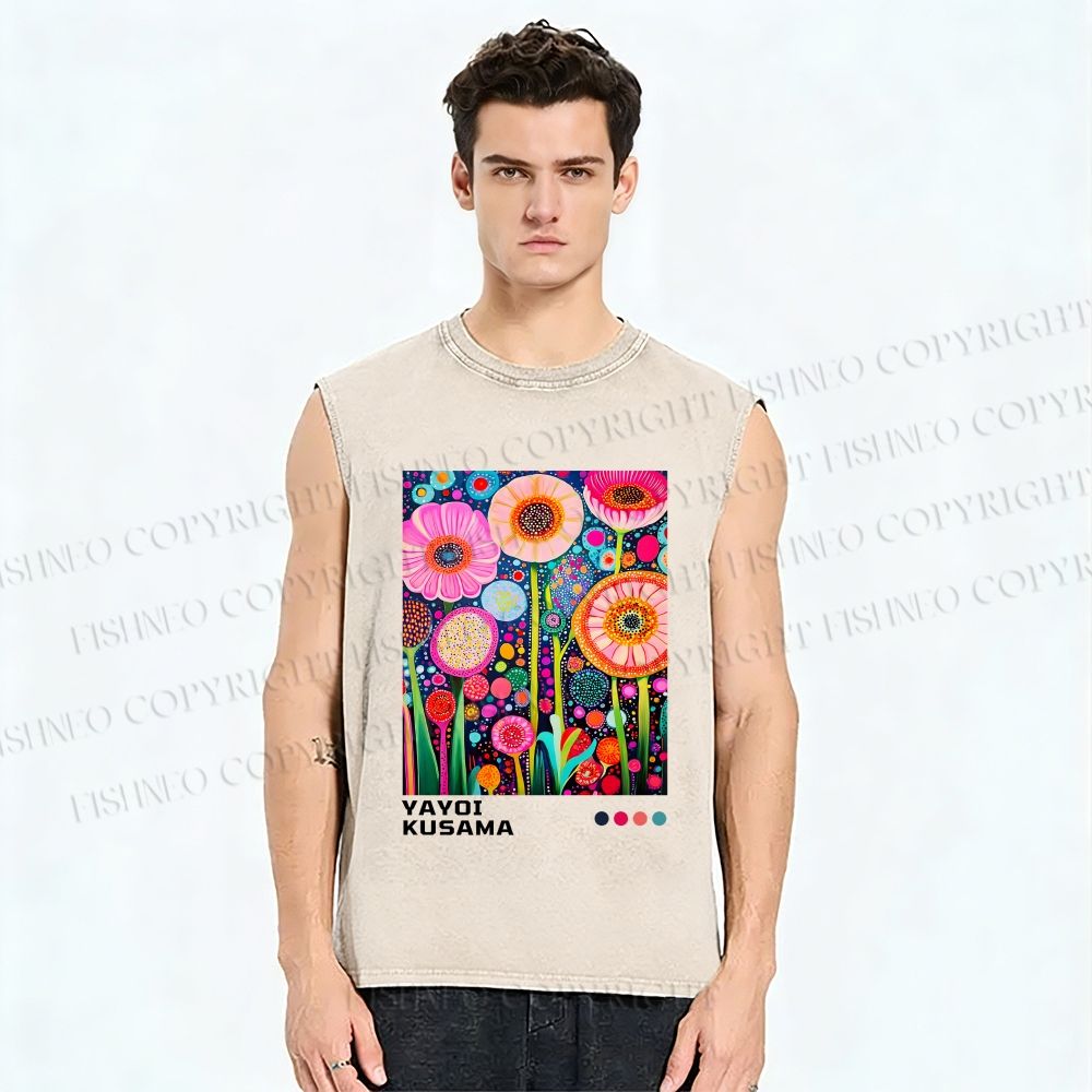 Unisex Yayoi Kusama Flower Printed Washed Tank Top
