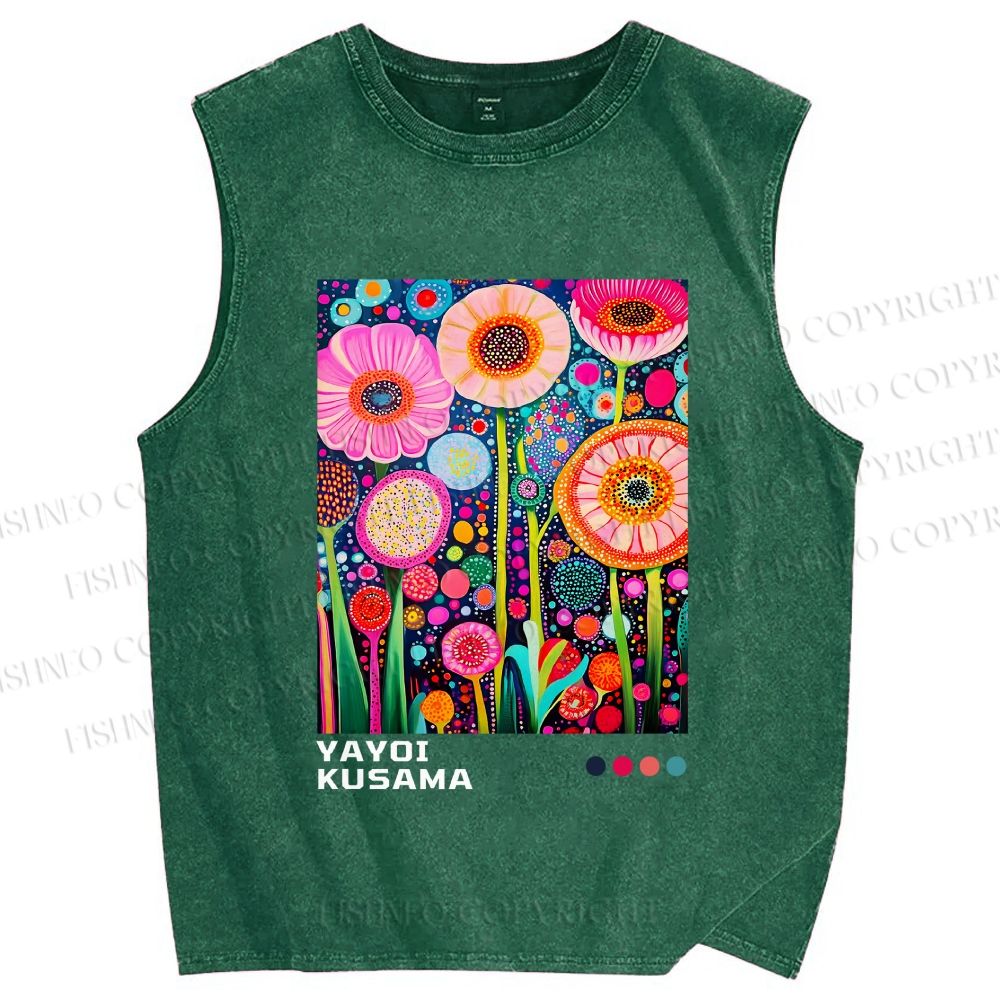 Unisex Yayoi Kusama Flower Printed Washed Tank Top