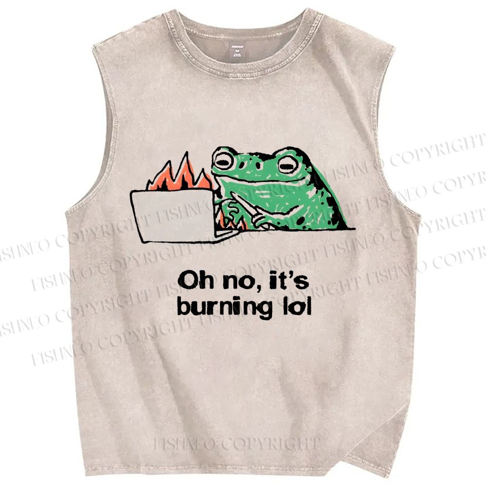 Unisex Oh No It’s Burning Lol Printed Washed Tank Top