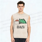 Unisex Oh No It’s Burning Lol Printed Washed Tank Top