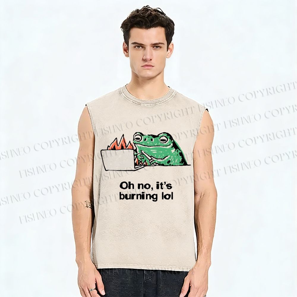 Unisex Oh No It’s Burning Lol Printed Washed Tank Top
