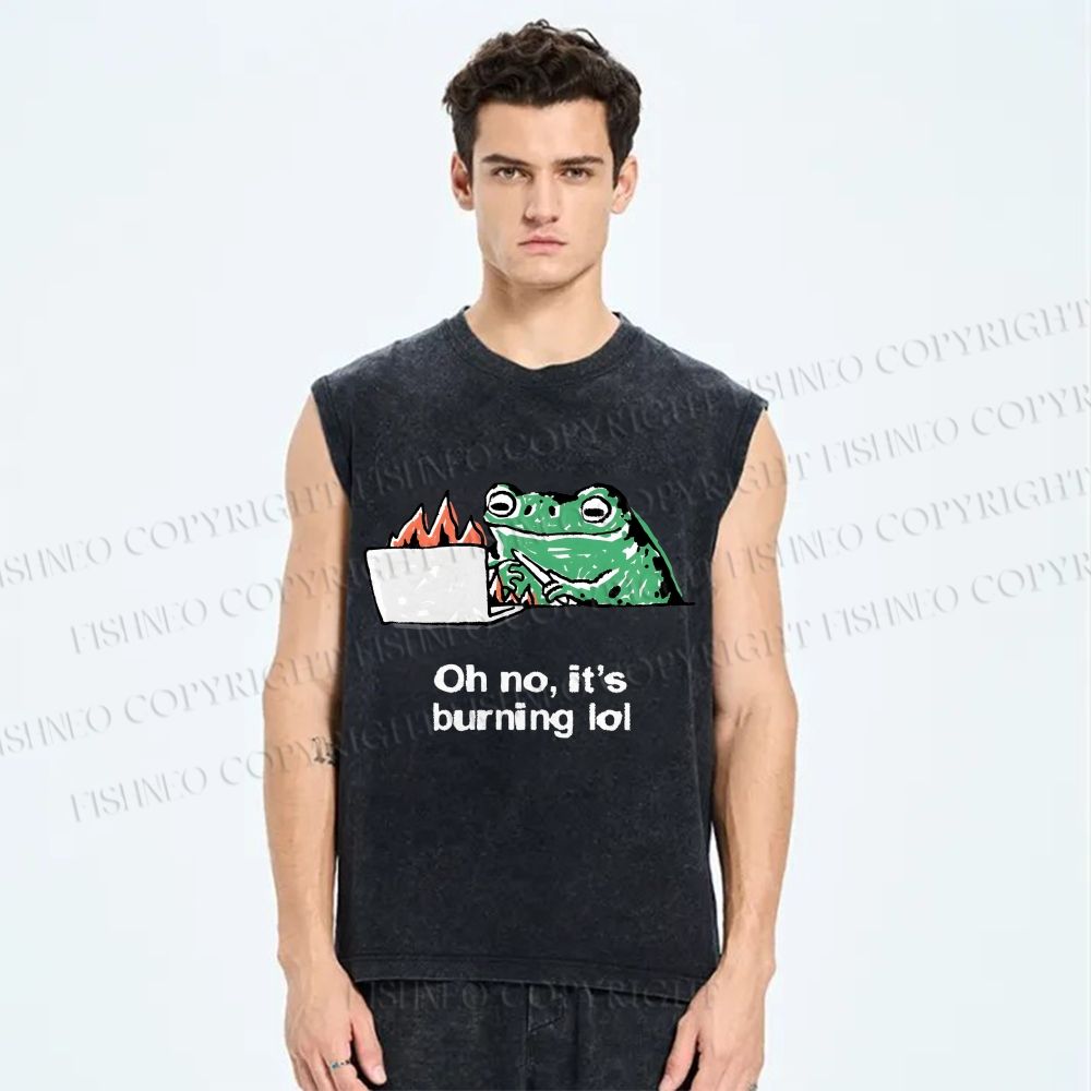 Unisex Oh No It’s Burning Lol Printed Washed Tank Top