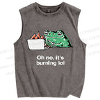 Unisex Oh No It’s Burning Lol Printed Washed Tank Top