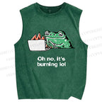 Unisex Oh No It’s Burning Lol Printed Washed Tank Top