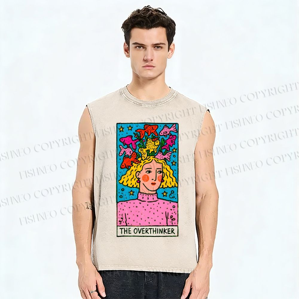 Unisex The Overthinker Printed Washed Tank Top