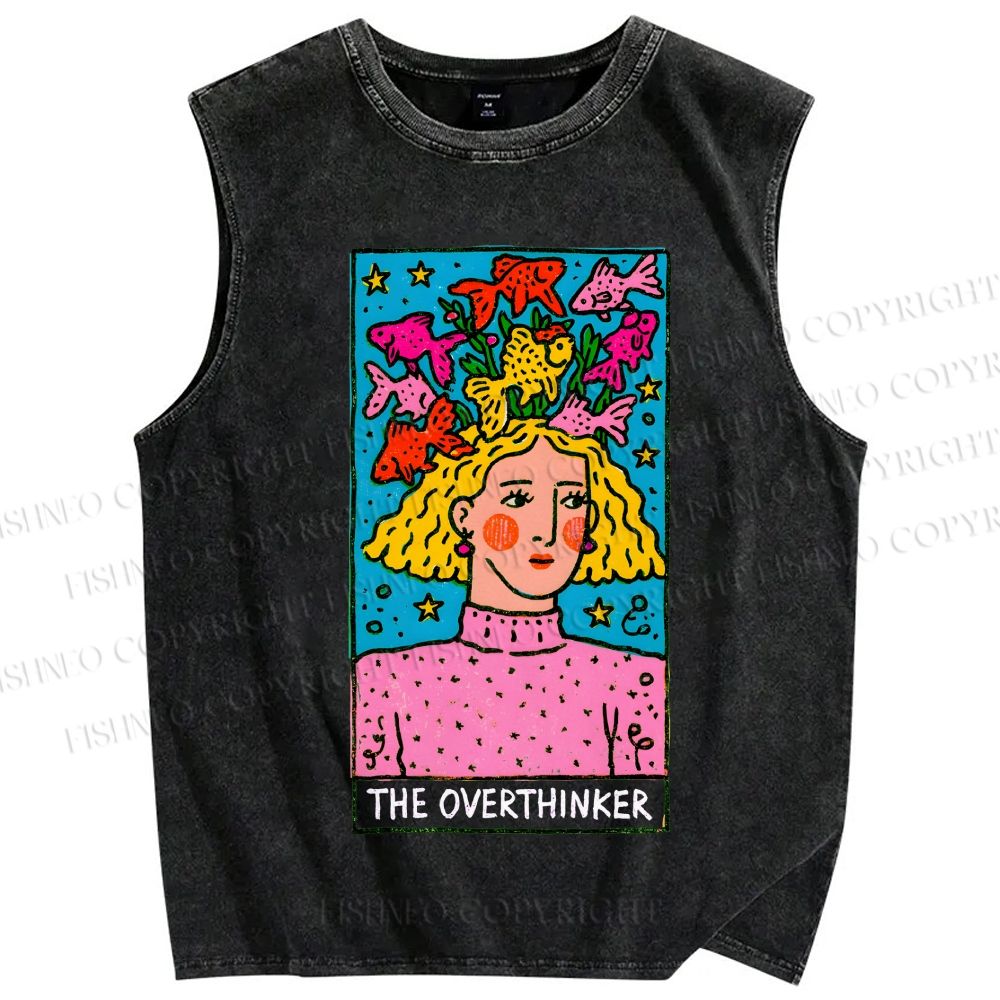 Unisex The Overthinker Printed Washed Tank Top