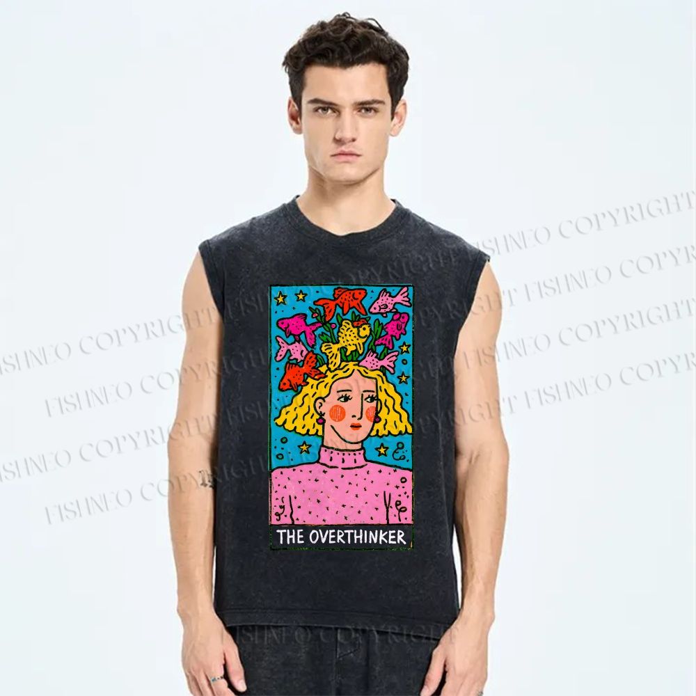Unisex The Overthinker Printed Washed Tank Top
