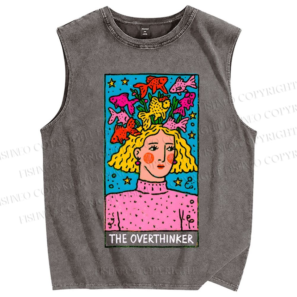 Unisex The Overthinker Printed Washed Tank Top