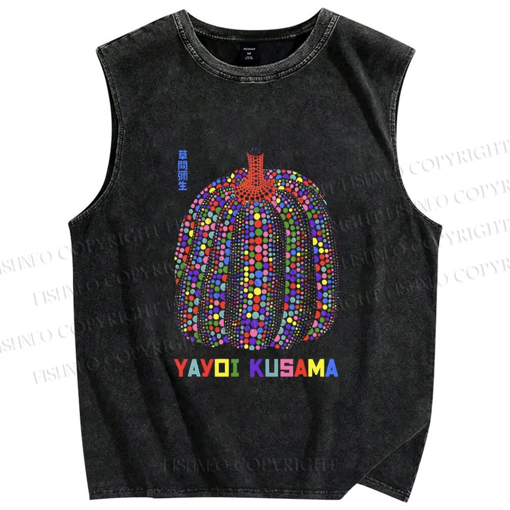 Unisex Yayoi Kusama Polka Dot Pumpkin Printed Washed Tank Top