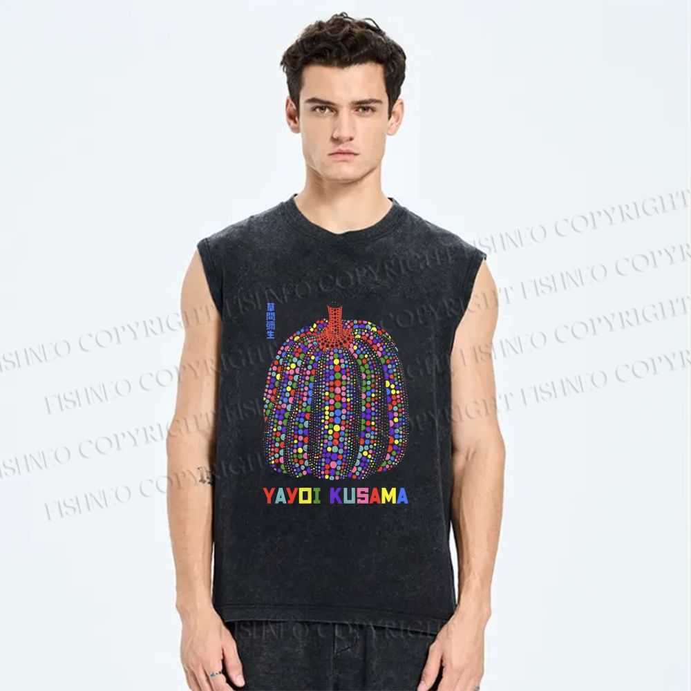 Unisex Yayoi Kusama Polka Dot Pumpkin Printed Washed Tank Top