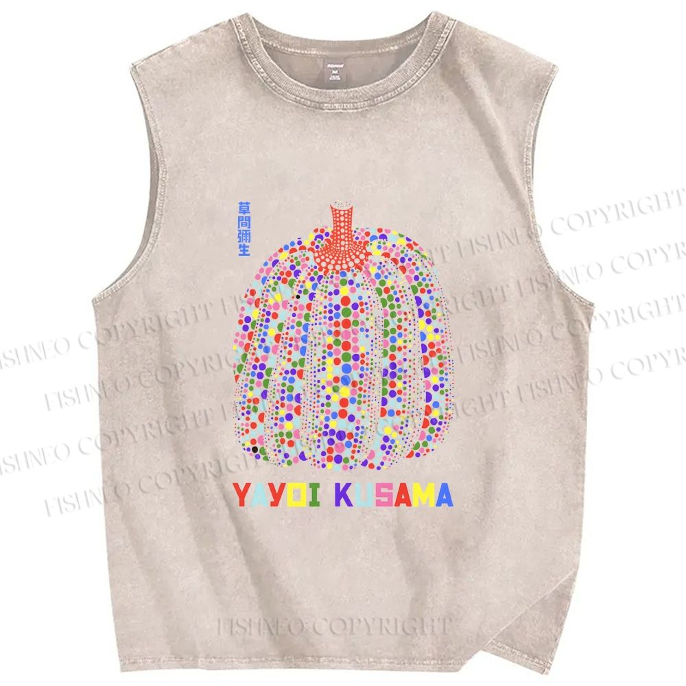 Unisex Yayoi Kusama Polka Dot Pumpkin Printed Washed Tank Top