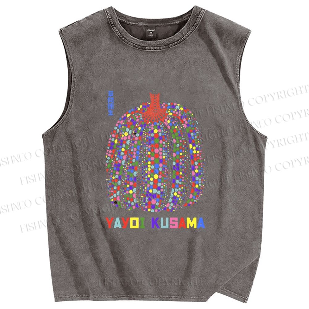 Unisex Yayoi Kusama Polka Dot Pumpkin Printed Washed Tank Top
