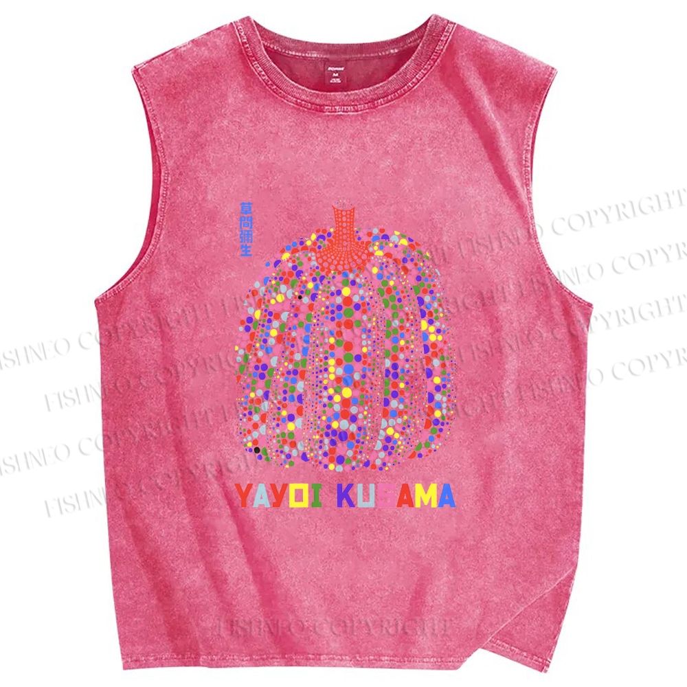 Unisex Yayoi Kusama Polka Dot Pumpkin Printed Washed Tank Top