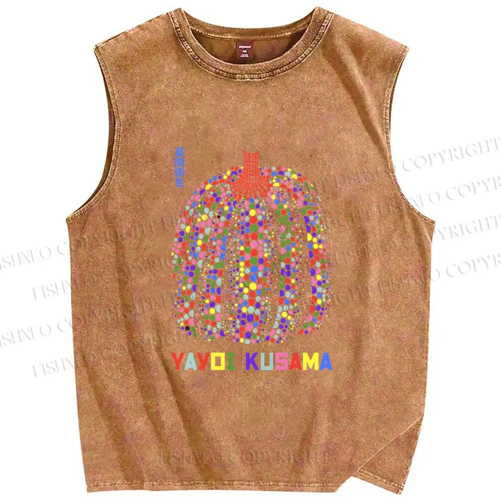 Unisex Yayoi Kusama Polka Dot Pumpkin Printed Washed Tank Top