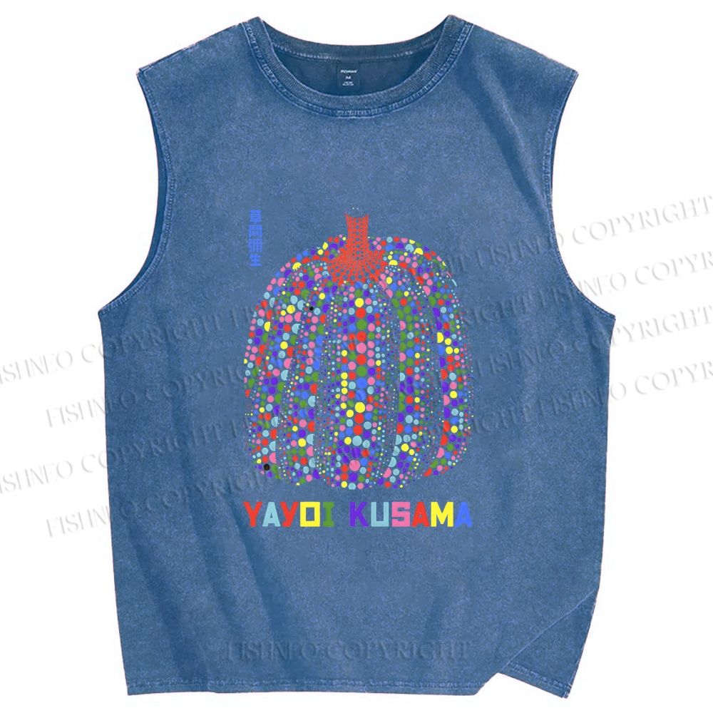 Unisex Yayoi Kusama Polka Dot Pumpkin Printed Washed Tank Top