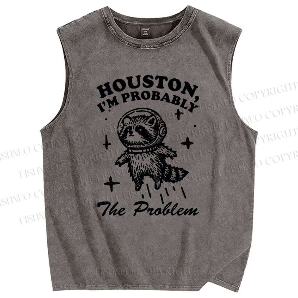 Unisex Raccoon Astronaut Printed Washed Tank Top