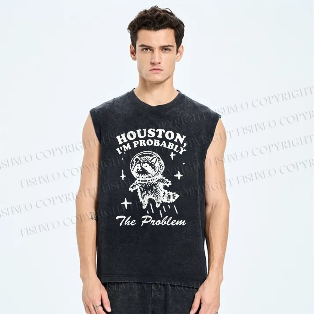 Unisex Raccoon Astronaut Printed Washed Tank Top
