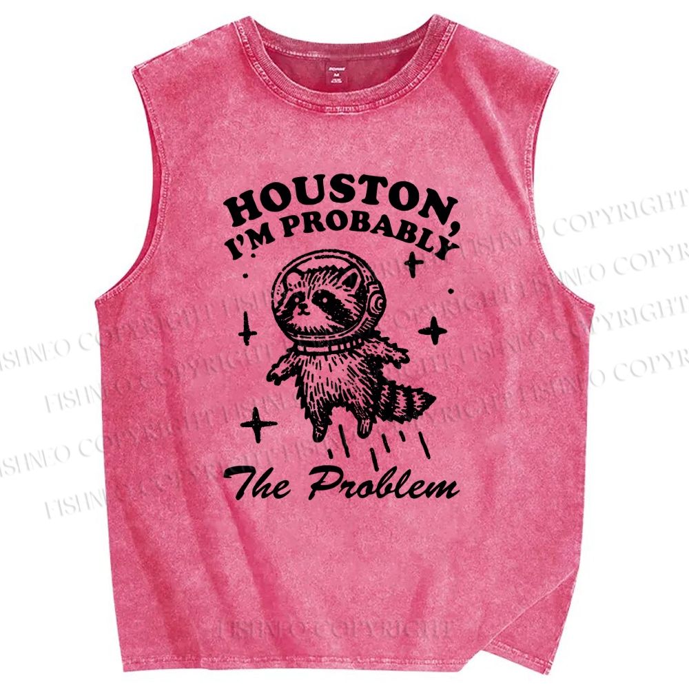 Unisex Raccoon Astronaut Printed Washed Tank Top