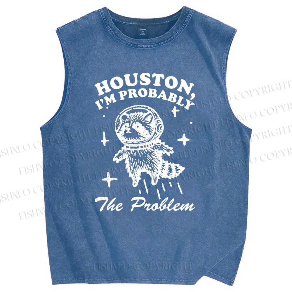 Unisex Raccoon Astronaut Printed Washed Tank Top