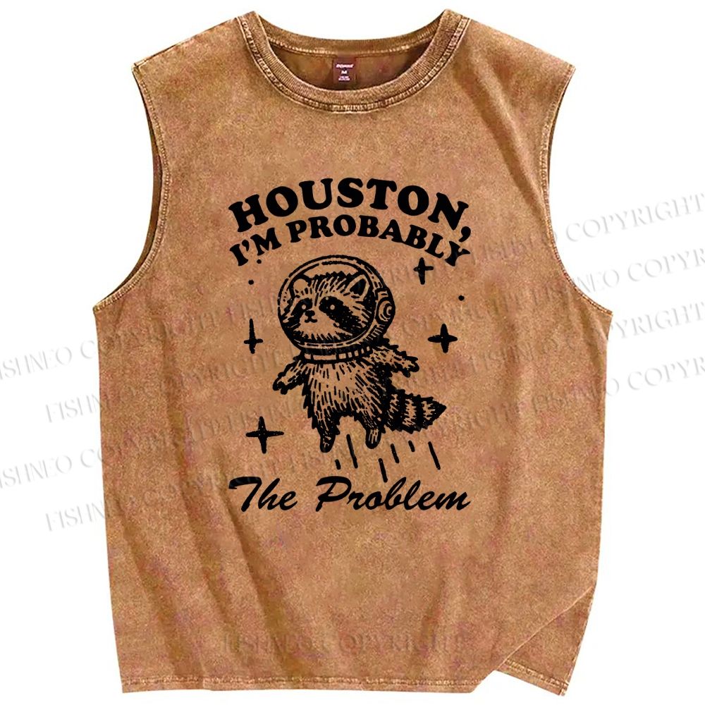Unisex Raccoon Astronaut Printed Washed Tank Top