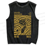 Unisex Yayoi Kusama Sleepy Cat Printed Washed Tank Top