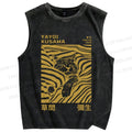 Unisex Yayoi Kusama Sleepy Cat Printed Washed Tank Top