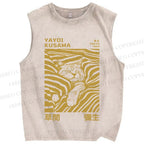 Unisex Yayoi Kusama Sleepy Cat Printed Washed Tank Top